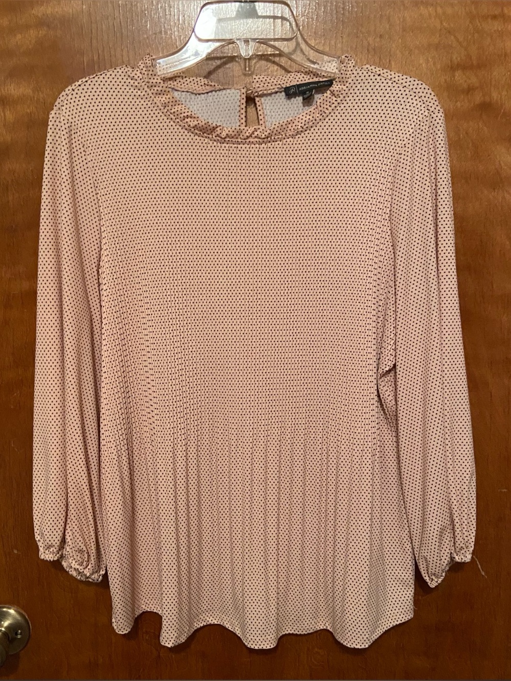 Long Sleeve Pink with Black Polka Dots Knit Top